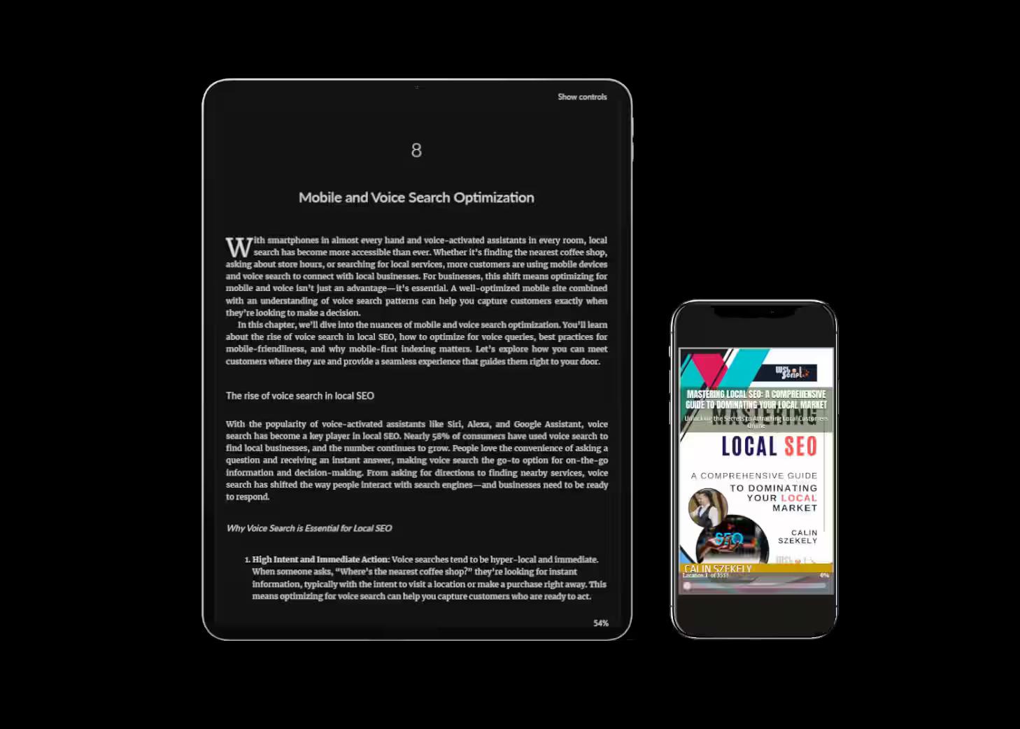 Mastering Local SEO guide ebook on tablet and phone